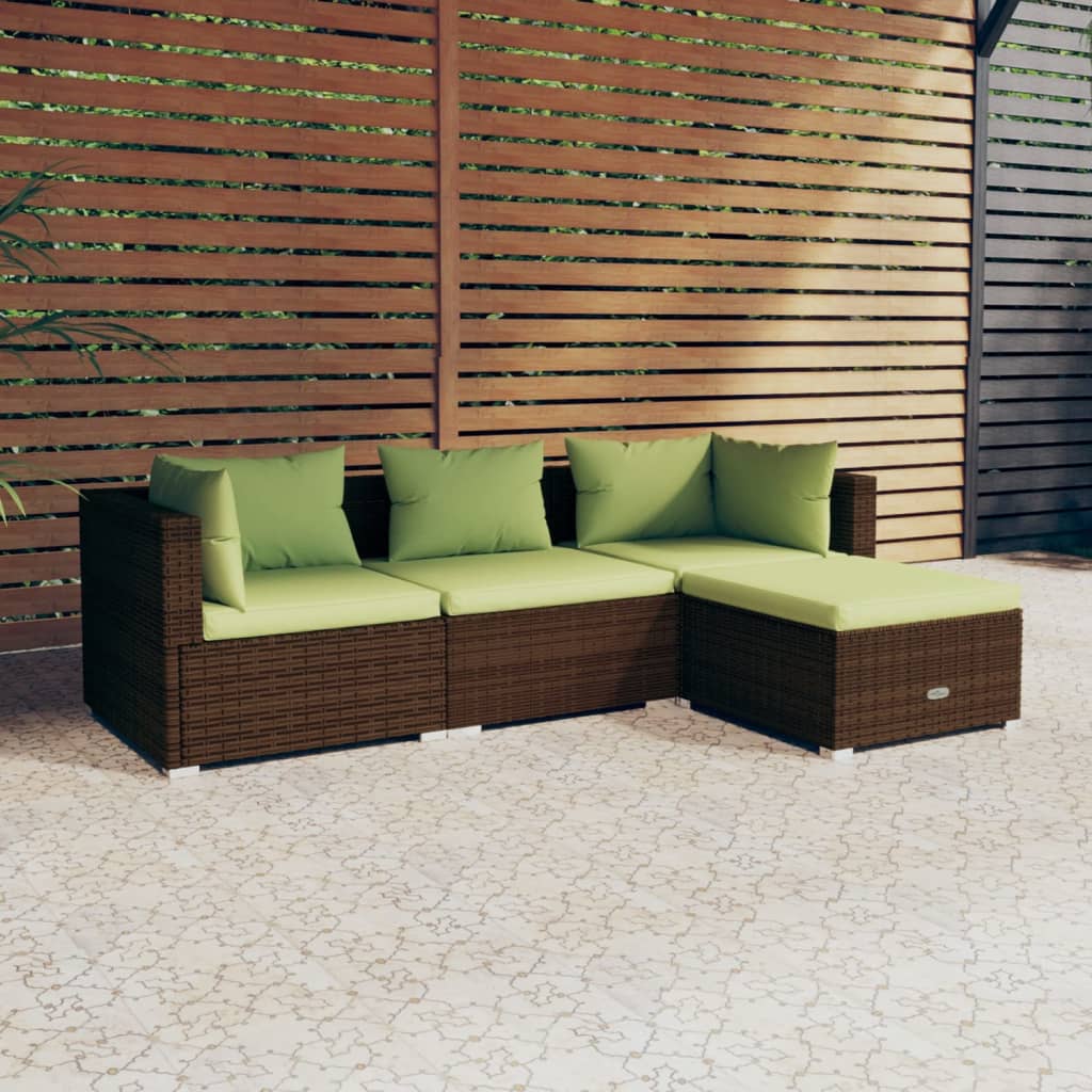 4-Delige Loungeset Met Kussens Poly Rattan Bruin En Groen