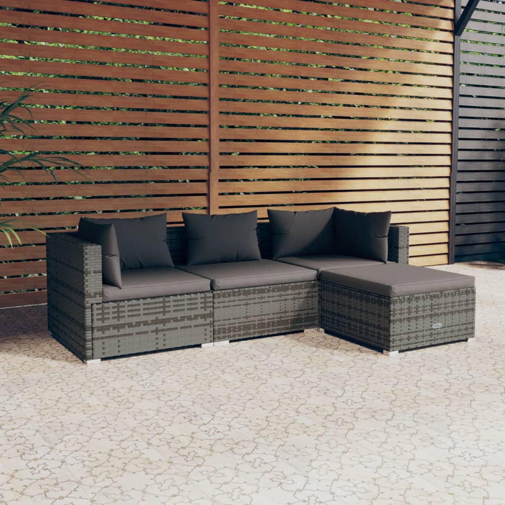 4-Delige Loungeset Met Kussens Poly Rattan Grijs En Antraciet