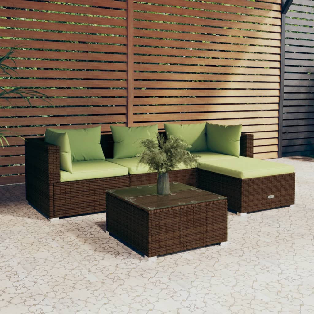 4-Delige Loungeset Met Kussens Poly Rattan Bruin En Groen