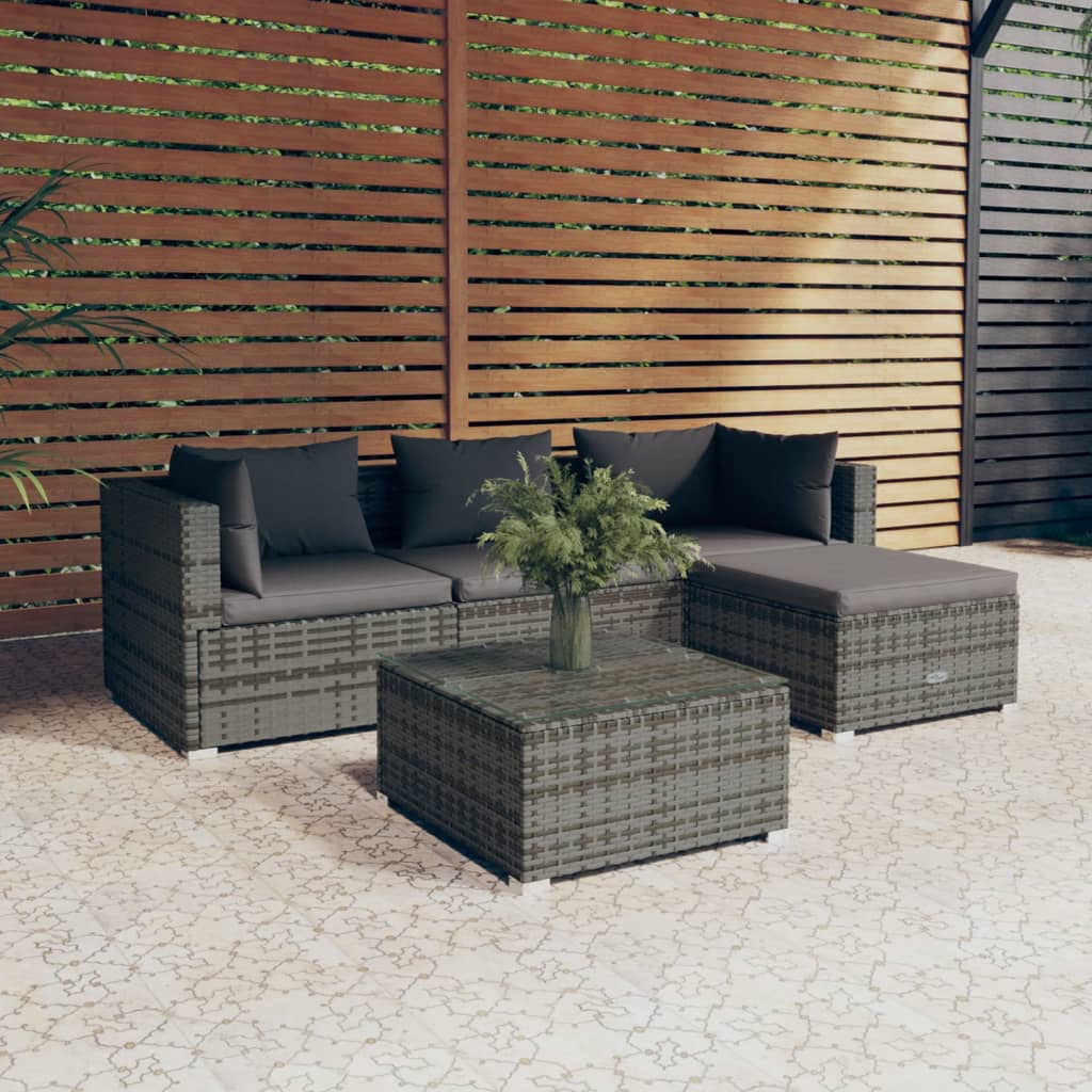 4-Delige Loungeset Met Kussens Poly Rattan Grijs En Antraciet