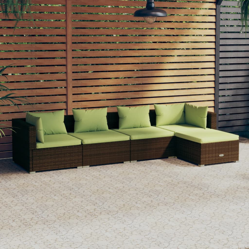 4-Delige Loungeset Met Kussens Poly Rattan Bruin En Groen