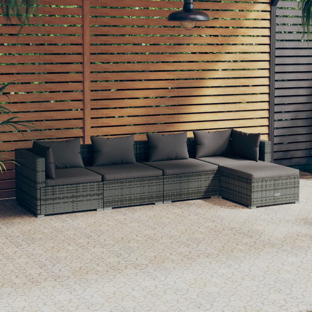 4-Delige Loungeset Met Kussens Poly Rattan Grijs En Antraciet