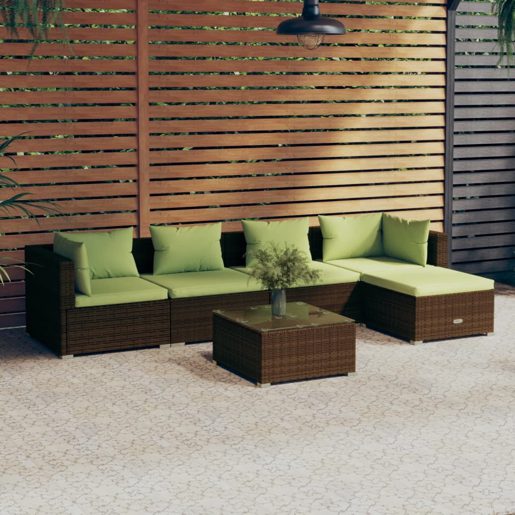 4-Delige Loungeset Met Kussens Poly Rattan Bruin En Groen