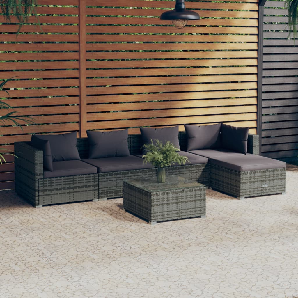 4-Delige Loungeset Met Kussens Poly Rattan Grijs En Antraciet