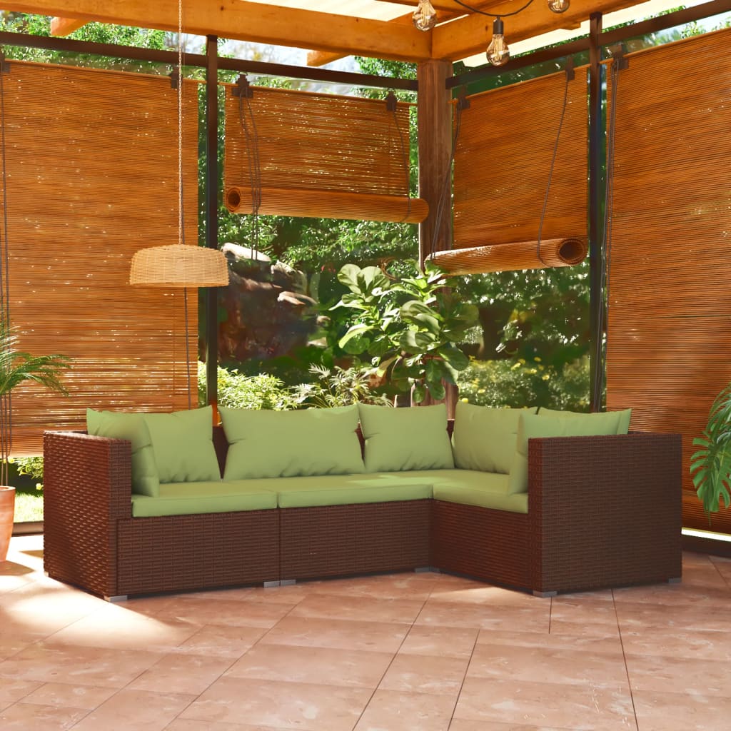 4-Delige Loungeset Met Kussens Poly Rattan Bruin En Groen