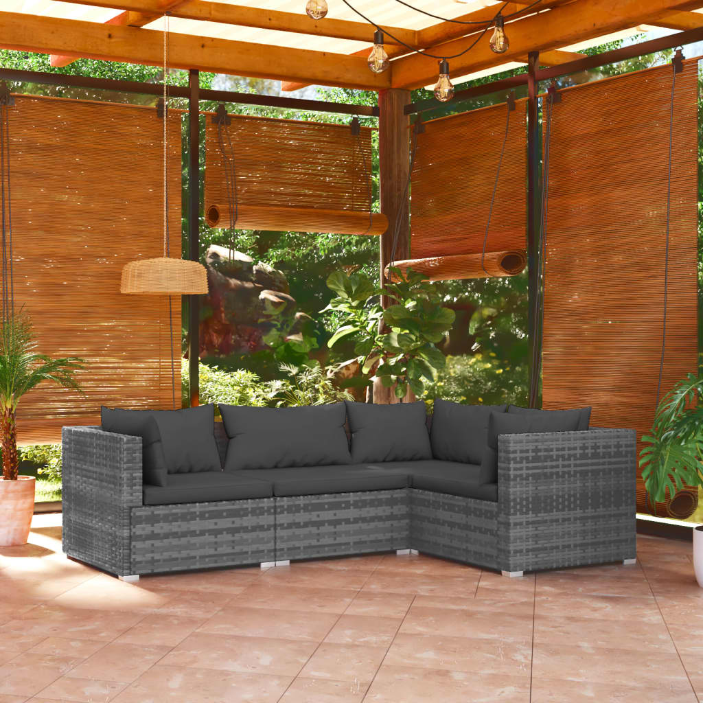 4-Delige Loungeset Met Kussens Poly Rattan Grijs En Antraciet