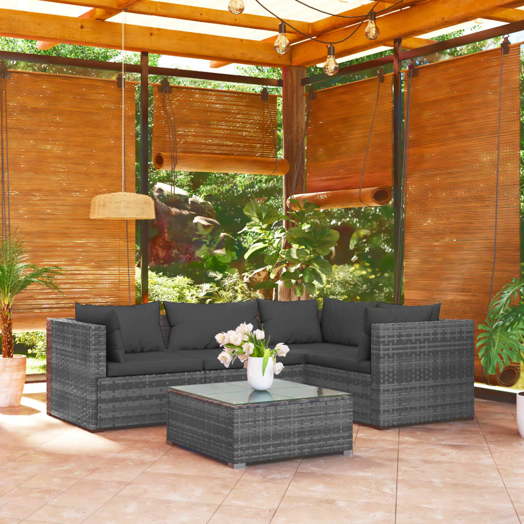 4-Delige Loungeset Met Kussens Poly Rattan Grijs En Antraciet