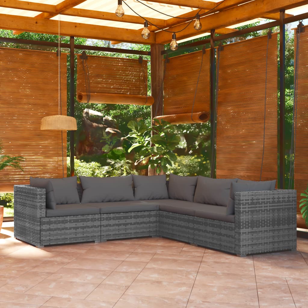 4-Delige Loungeset Met Kussens Poly Rattan Grijs En Antraciet