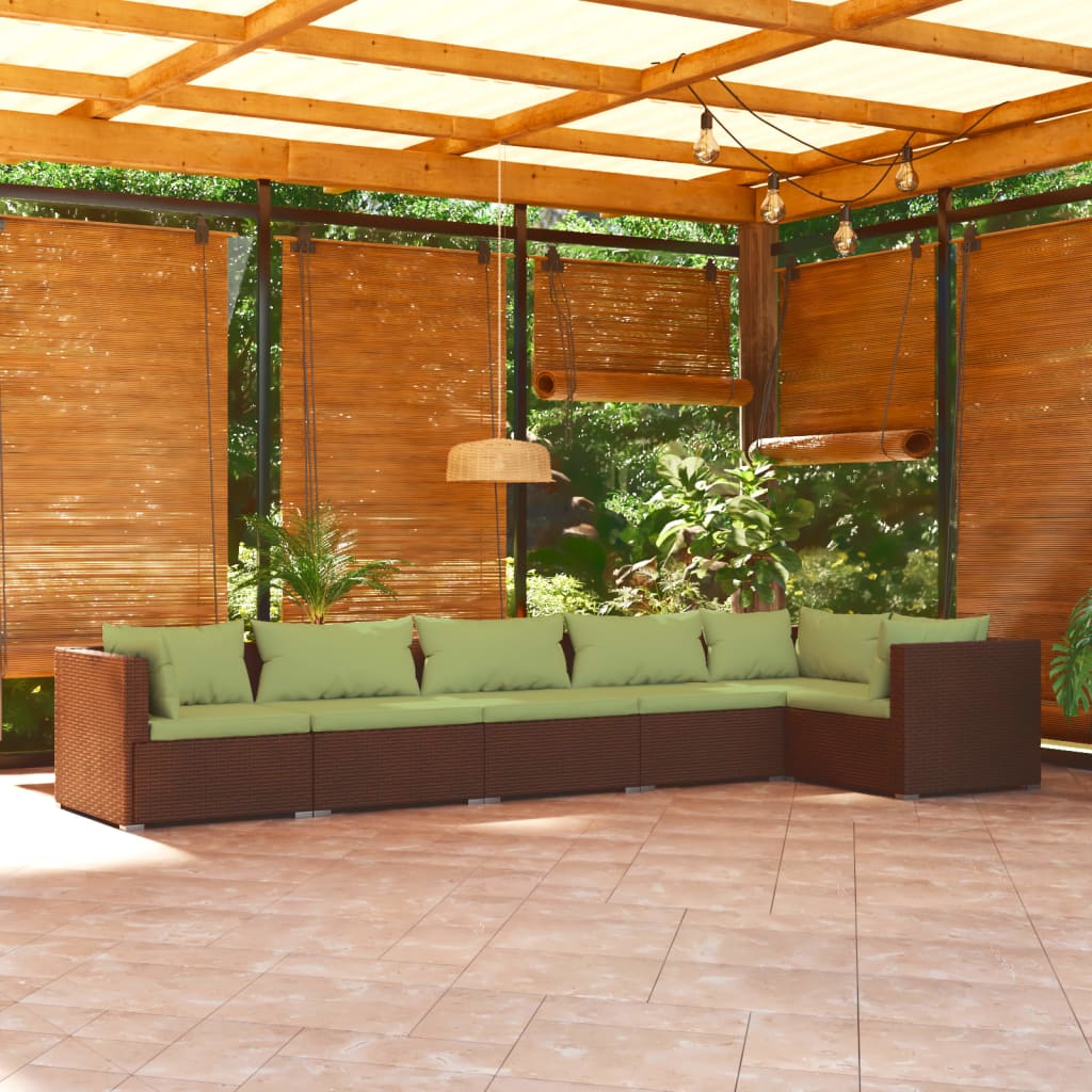 4-Delige Loungeset Met Kussens Poly Rattan Bruin En Groen