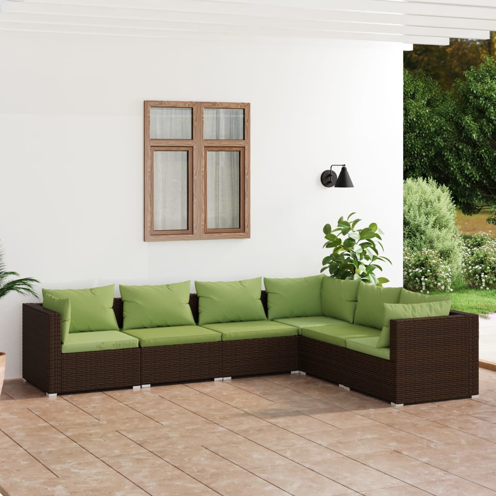 4-Delige Loungeset Met Kussens Poly Rattan Bruin En Groen