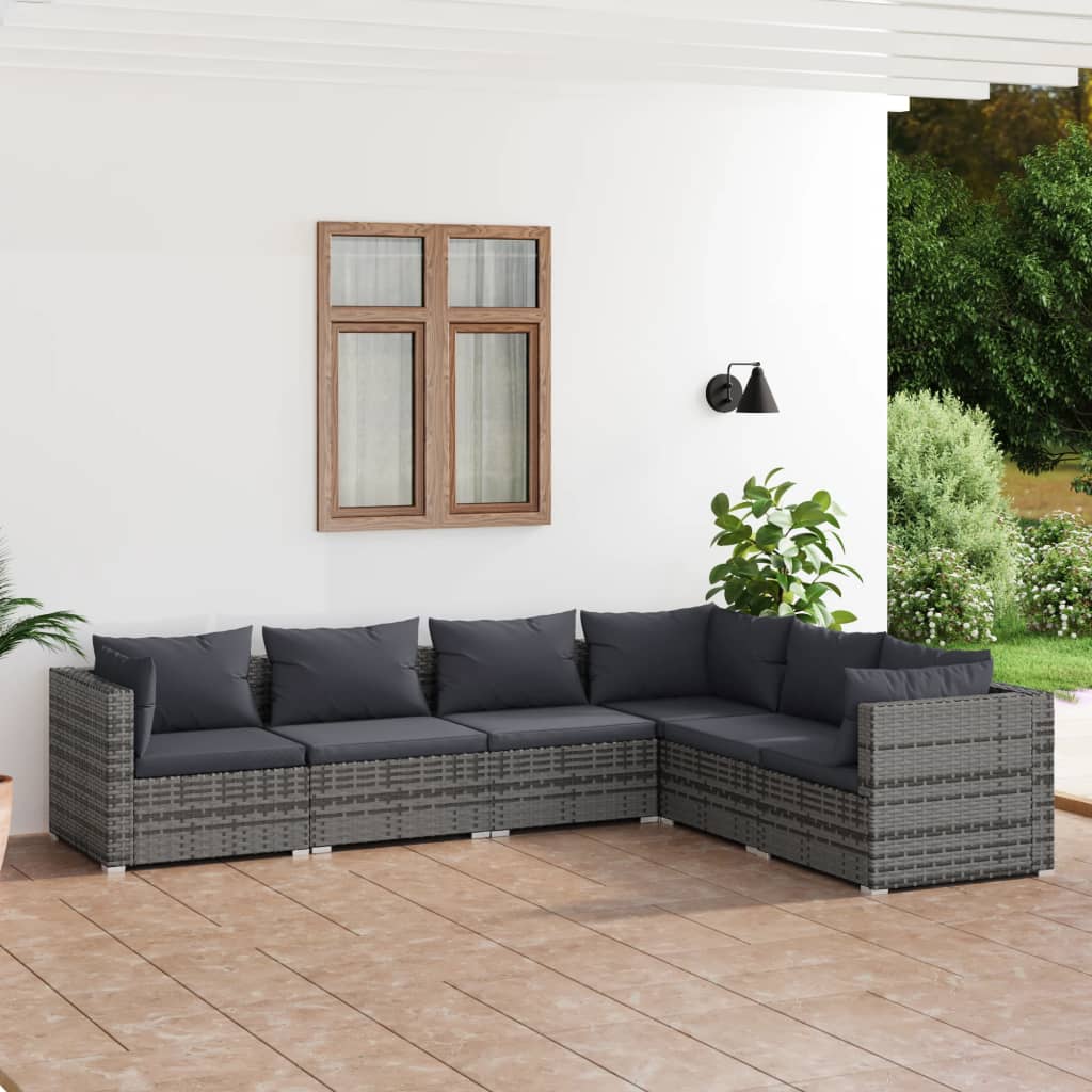 4-Delige Loungeset Met Kussens Poly Rattan Grijs En Antraciet