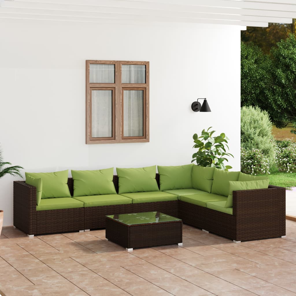 4-Delige Loungeset Met Kussens Poly Rattan Bruin En Groen