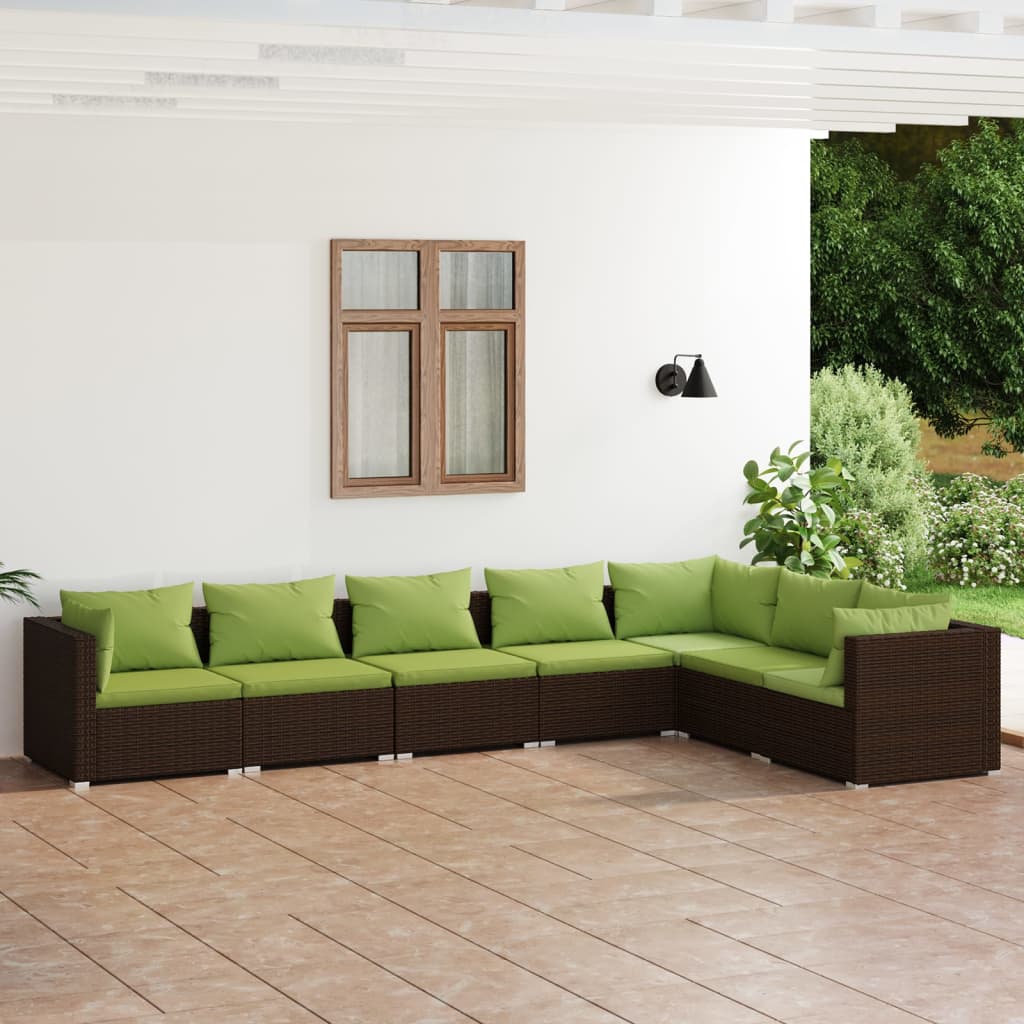 4-Delige Loungeset Met Kussens Poly Rattan Bruin En Groen