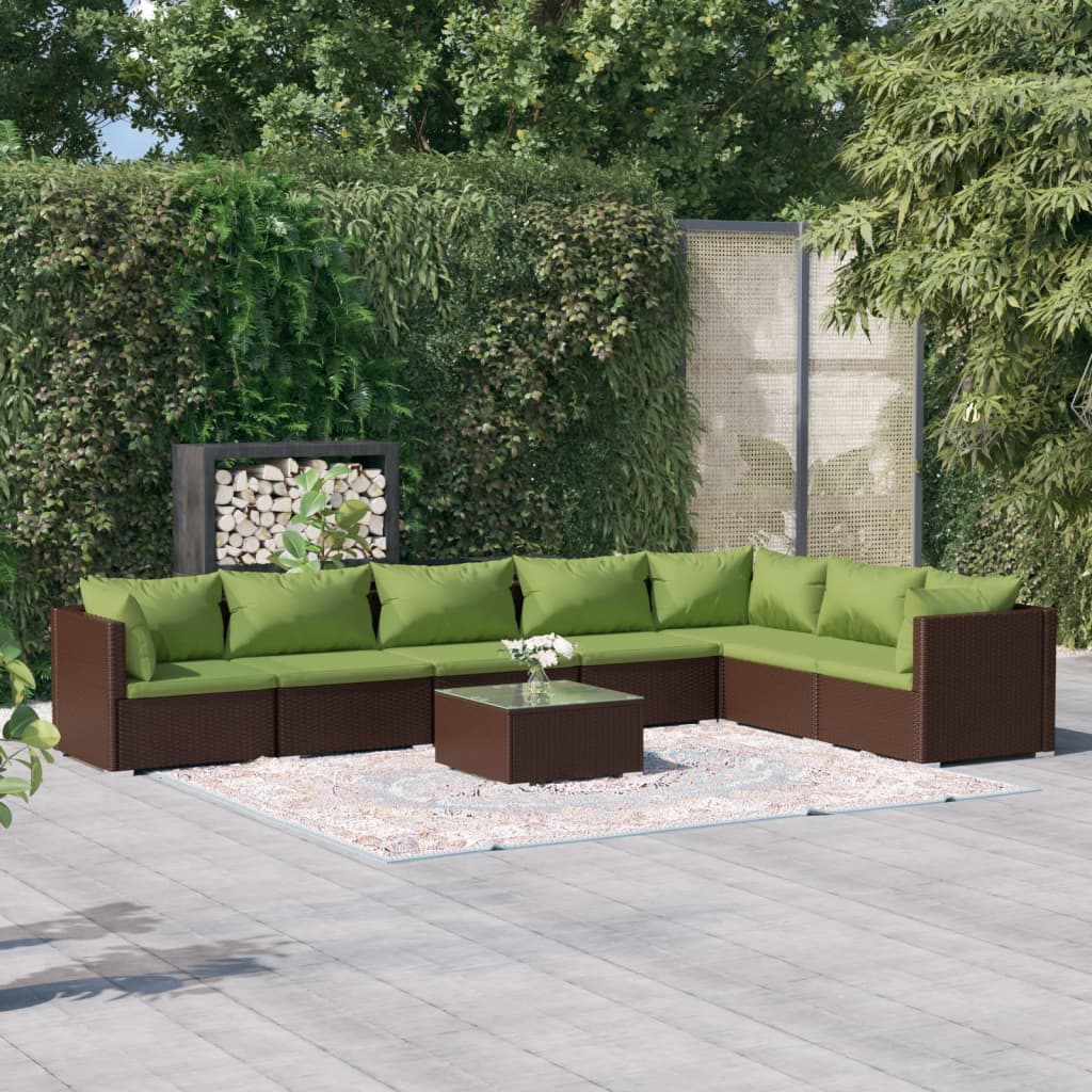 4-Delige Loungeset Met Kussens Poly Rattan Bruin En Groen