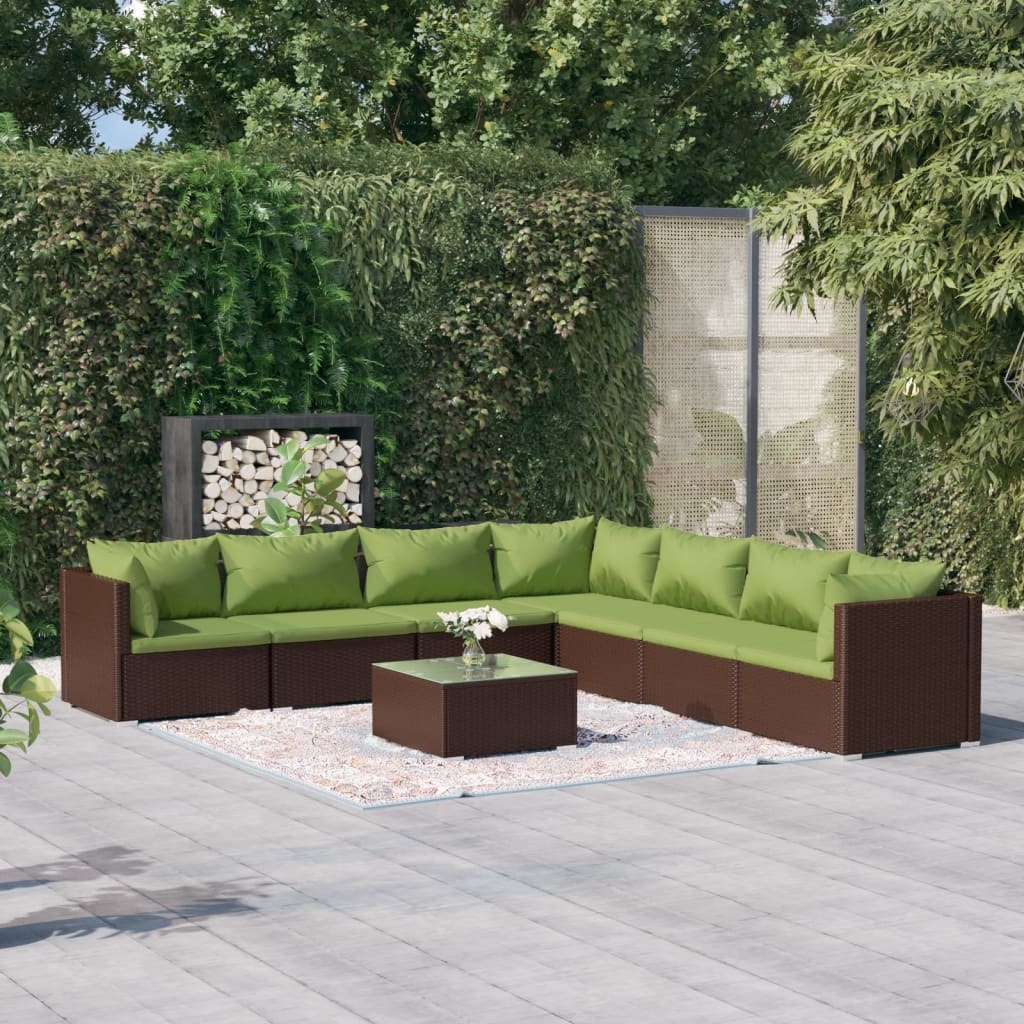 4-Delige Loungeset Met Kussens Poly Rattan Bruin En Groen