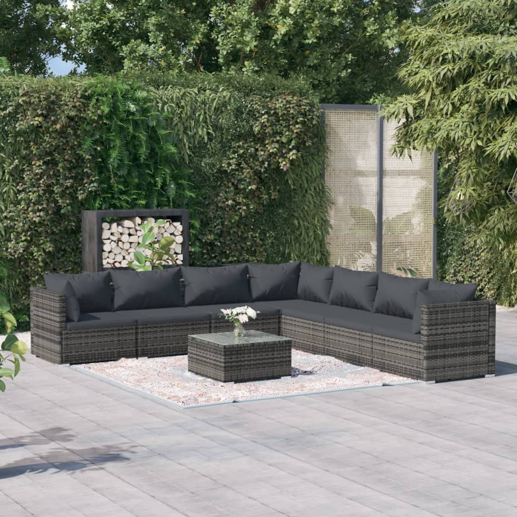 4-Delige Loungeset Met Kussens Poly Rattan Grijs En Antraciet