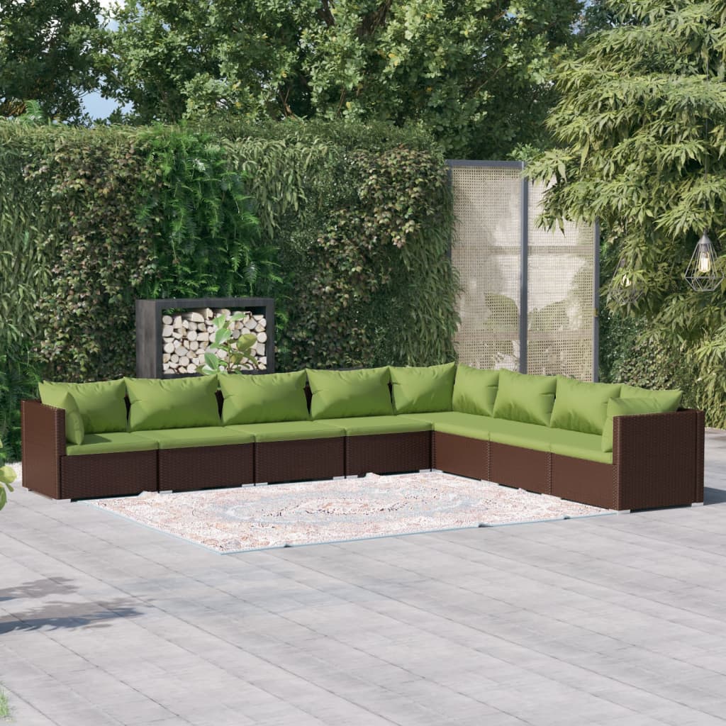 4-Delige Loungeset Met Kussens Poly Rattan Bruin En Groen