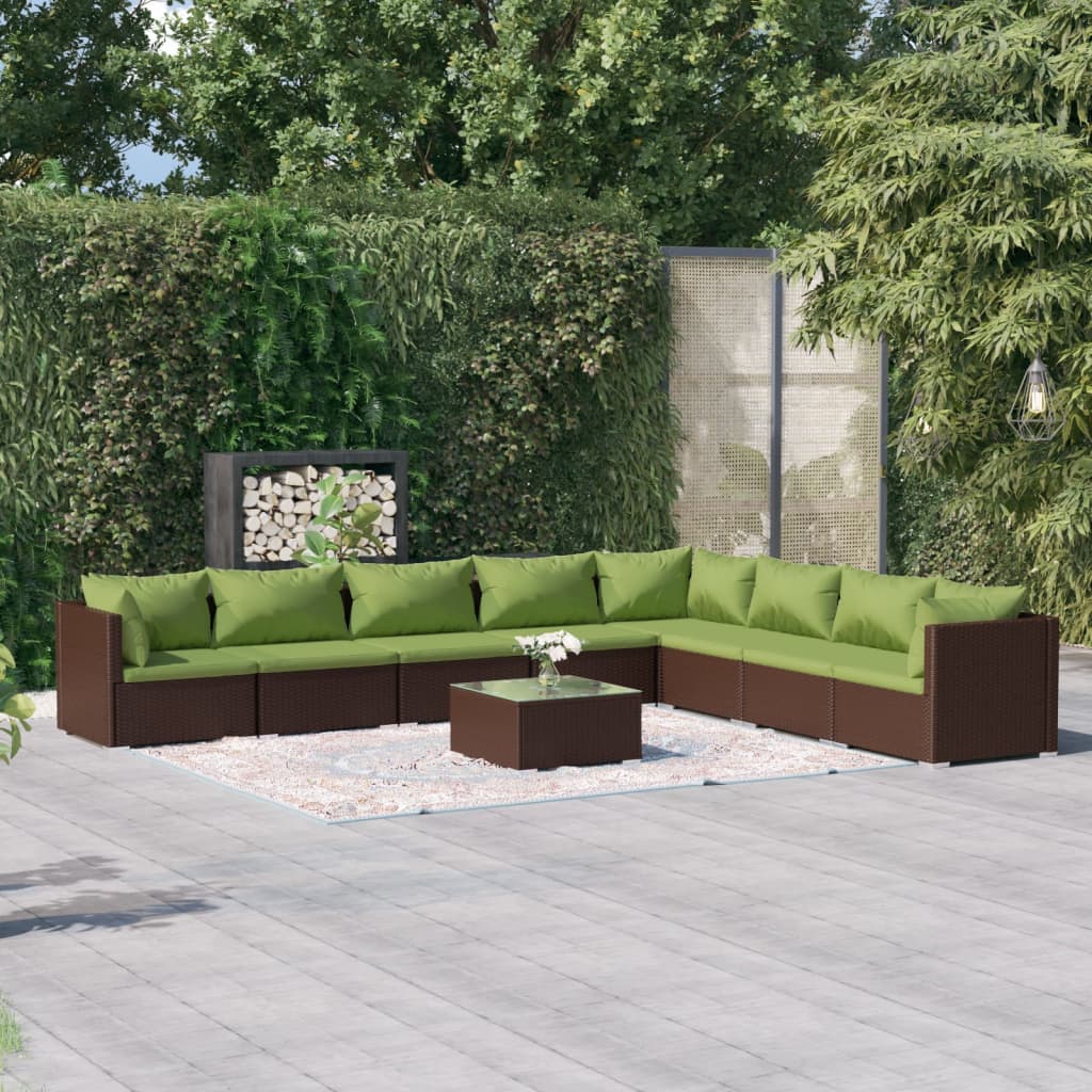 4-Delige Loungeset Met Kussens Poly Rattan Bruin En Groen