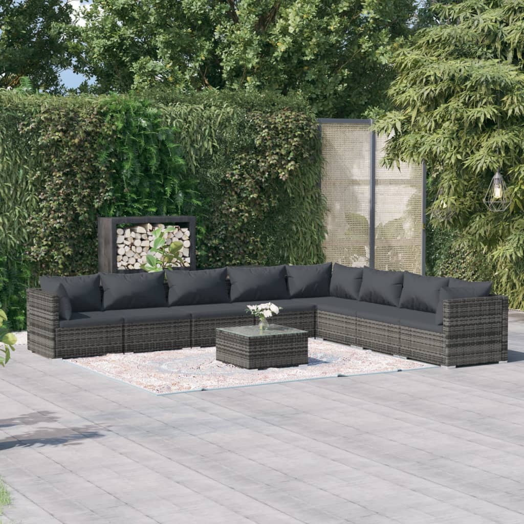 4-Delige Loungeset Met Kussens Poly Rattan Grijs En Antraciet