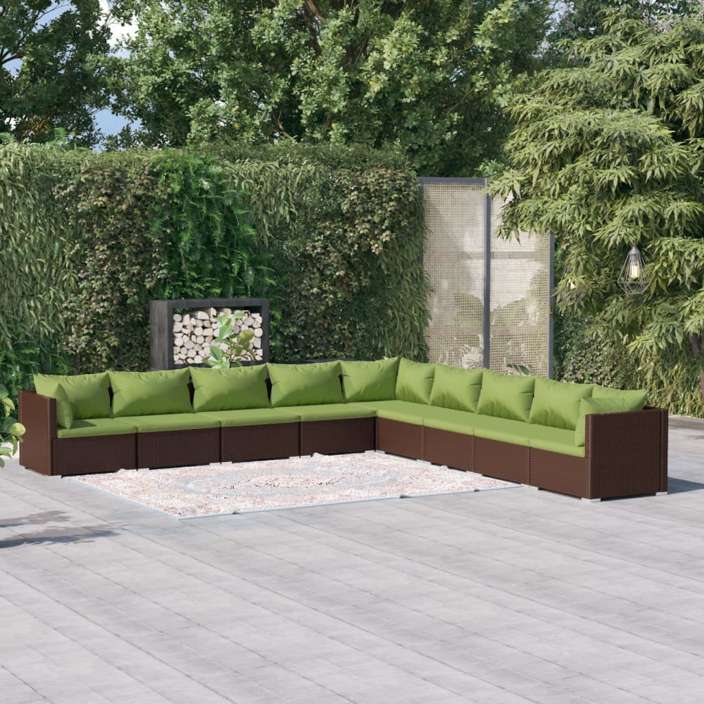 4-Delige Loungeset Met Kussens Poly Rattan Bruin En Groen