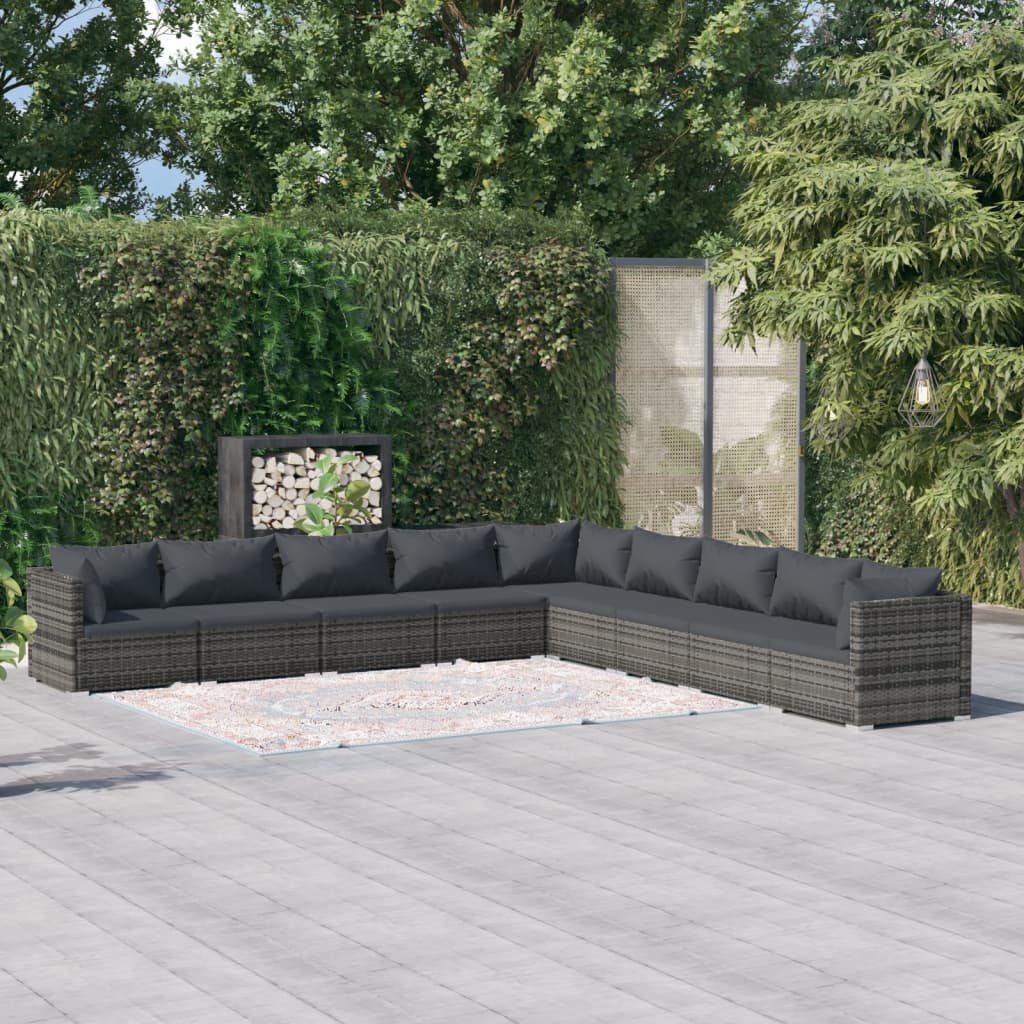 4-Delige Loungeset Met Kussens Poly Rattan Grijs En Antraciet