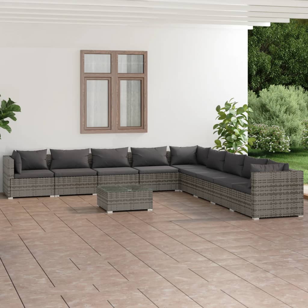 4-Delige Loungeset Met Kussens Poly Rattan Grijs En Antraciet