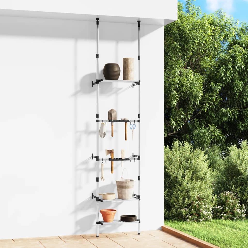 Tuinrek Met 3 Schappen Telescopisch Aluminium Zilverkleurig