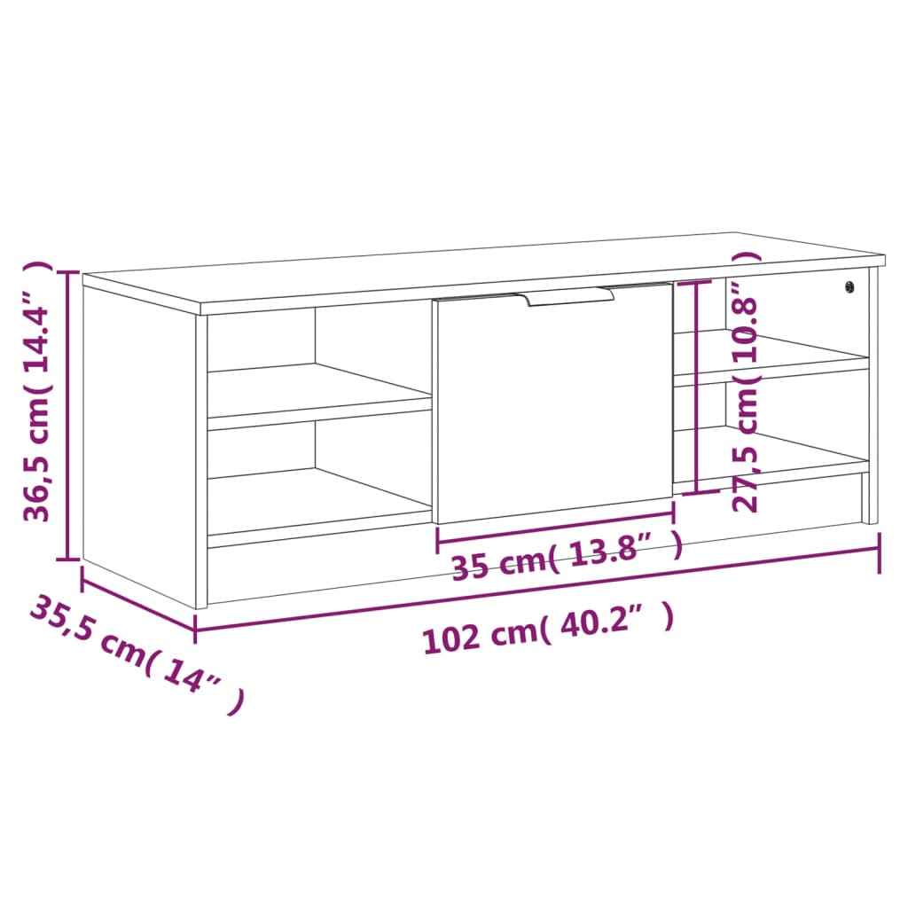 Tv-Meubel 102X35,5X36,5 Cm Bewerkt Hout Kleurig