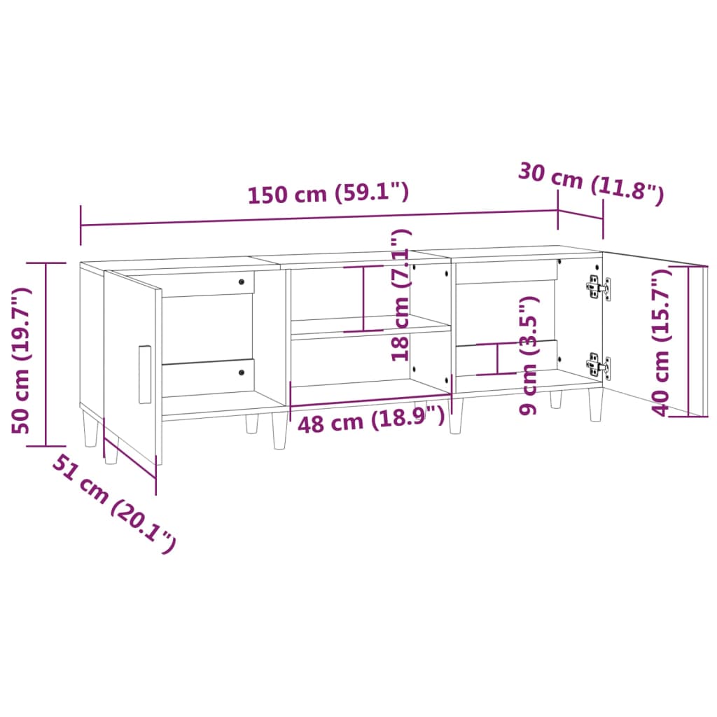 Tv-Meubel 150X30X50 Cm Bewerkt Hout Kleurig