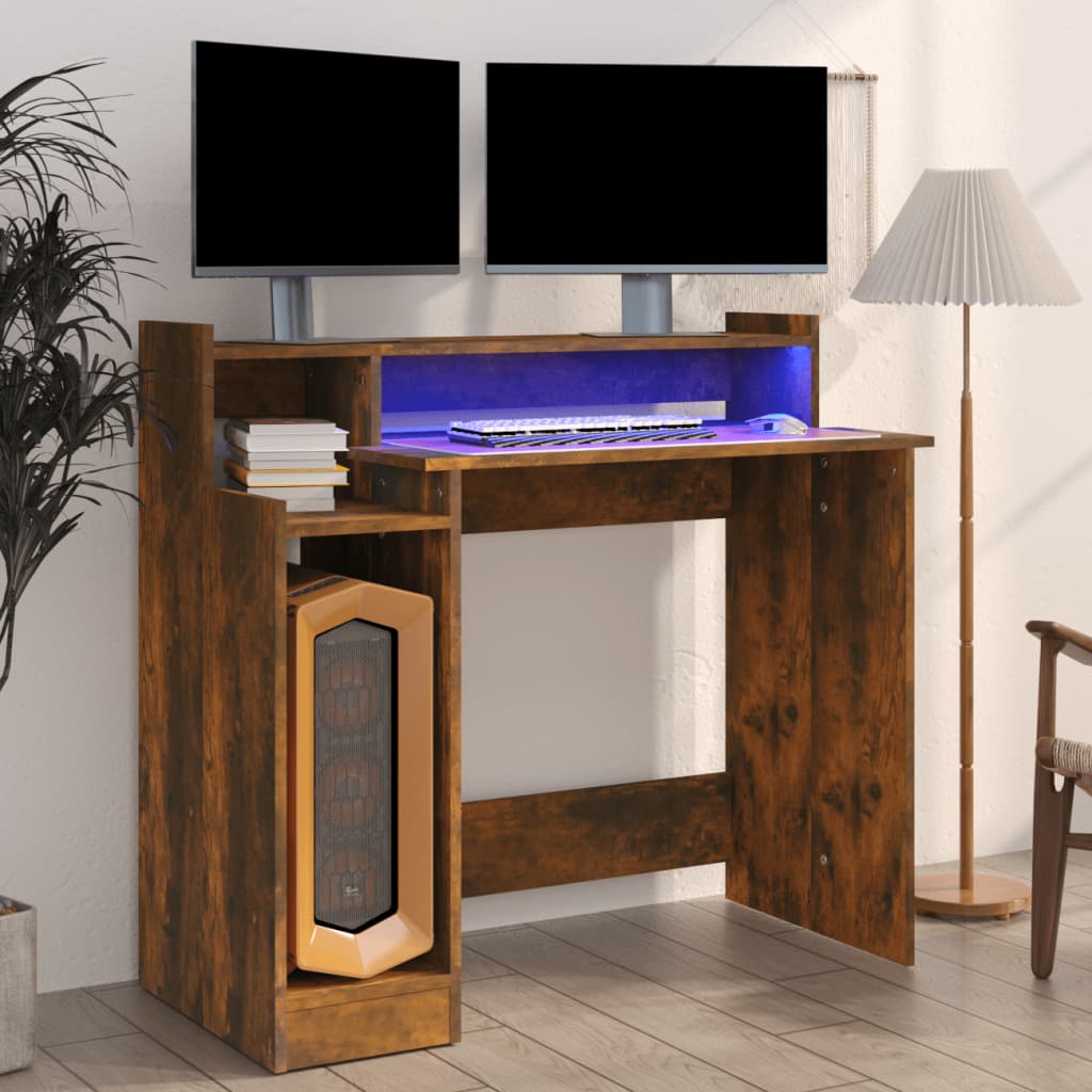 Bureau Met Led-Verlichting 97X45X90 Cm Bewerkt Hout