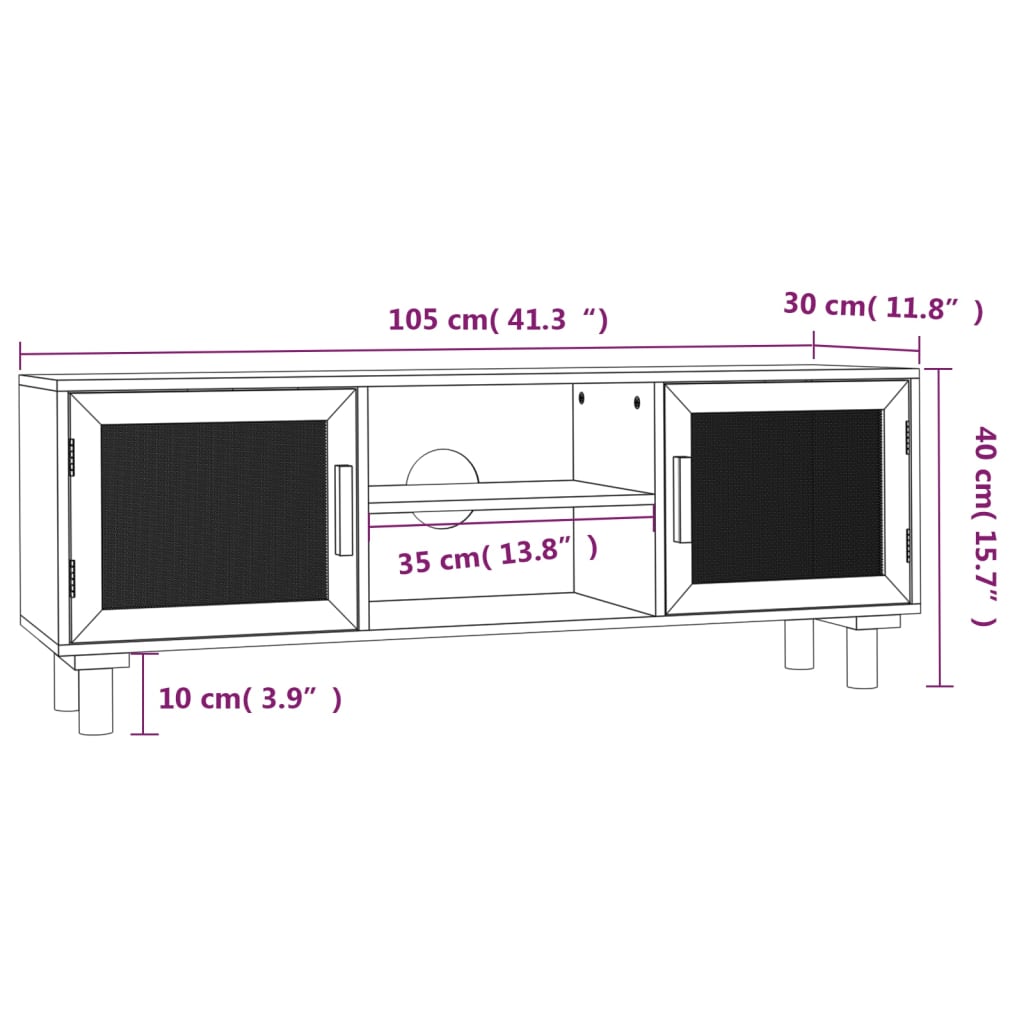 Tv-Meubel 05X30X40 Cm Massief Grenenhout En Rattan