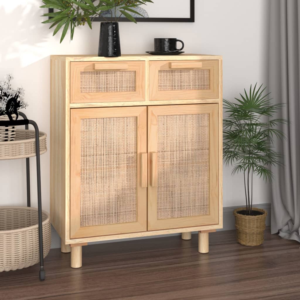 Dressoir 60X30X75 Cm Massief Grenenhout En Rattan