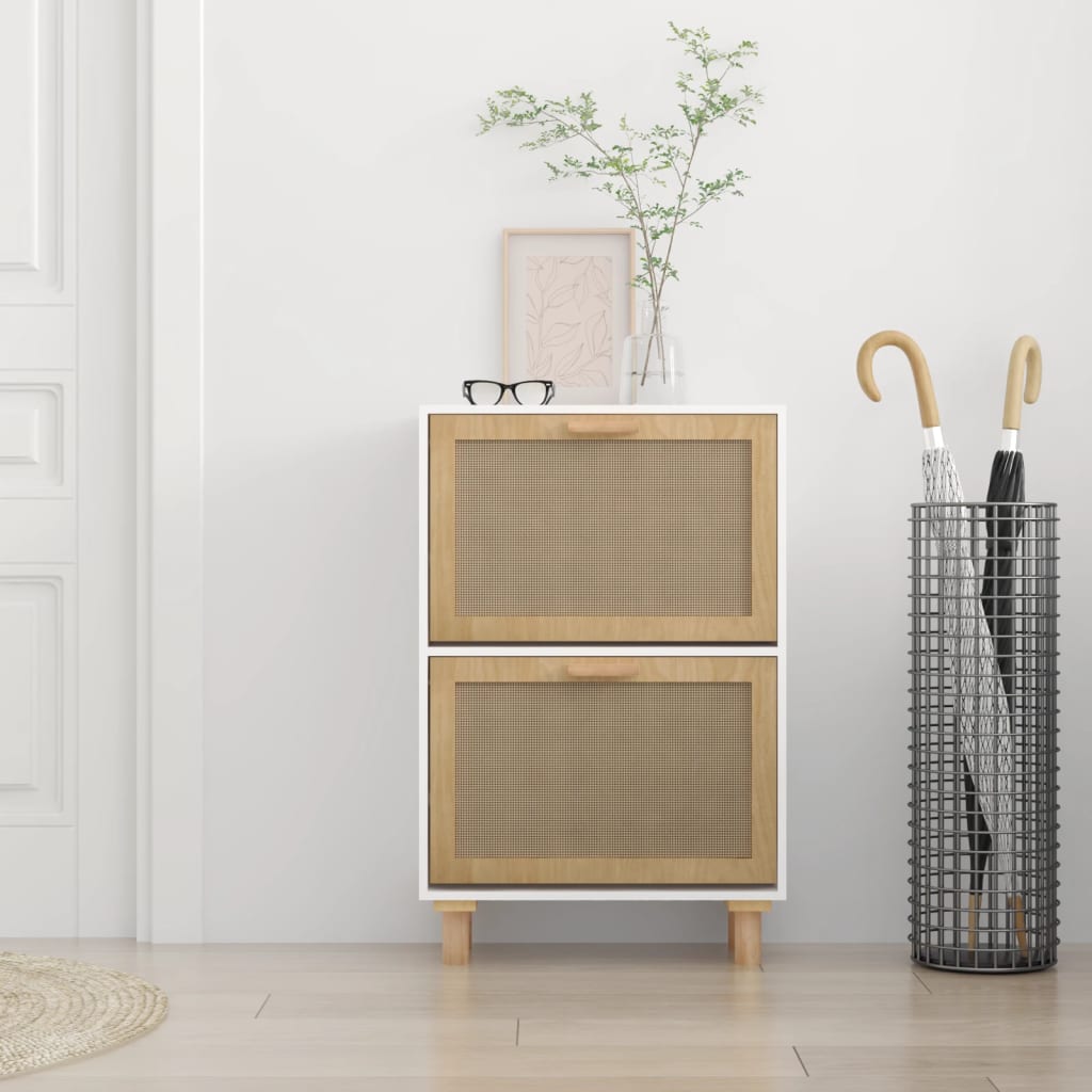 Schoenenkast 52X25X80 Cm Bewerkt Hout En Natuurlijk Rattan