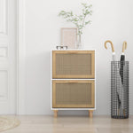 Schoenenkast 52X25X80 Cm Bewerkt Hout En Natuurlijk Rattan