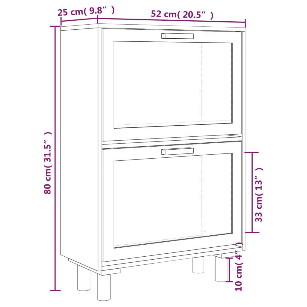 Schoenenkast 52X25X80 Cm Bewerkt Hout En Natuurlijk Rattan
