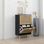 Schoenenkast 52X25X80 Cm Bewerkt Hout En Natuurlijk Rattan