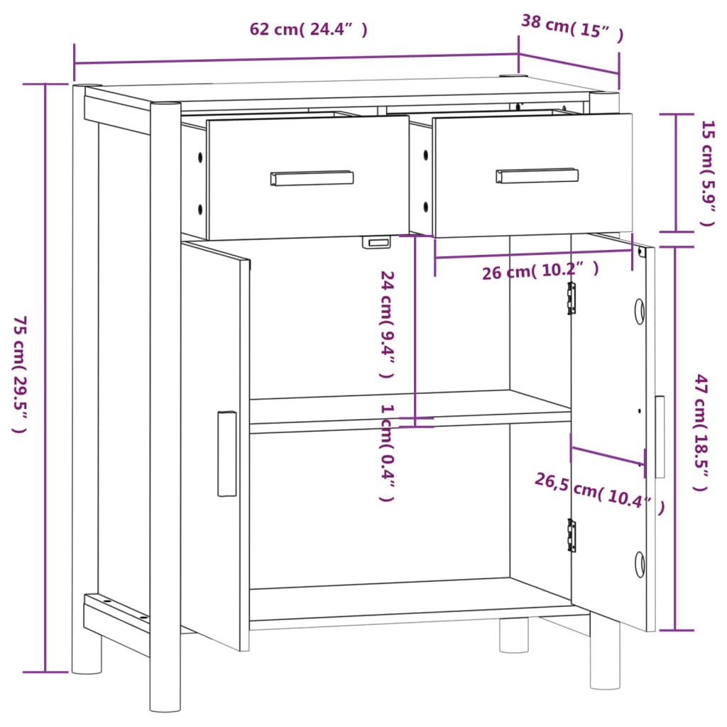 Dressoir 62X38X75 Cm Bewerkt Hout