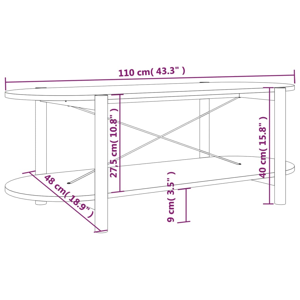 Salontafel 110X48X40 Cm Bewerkt Hout