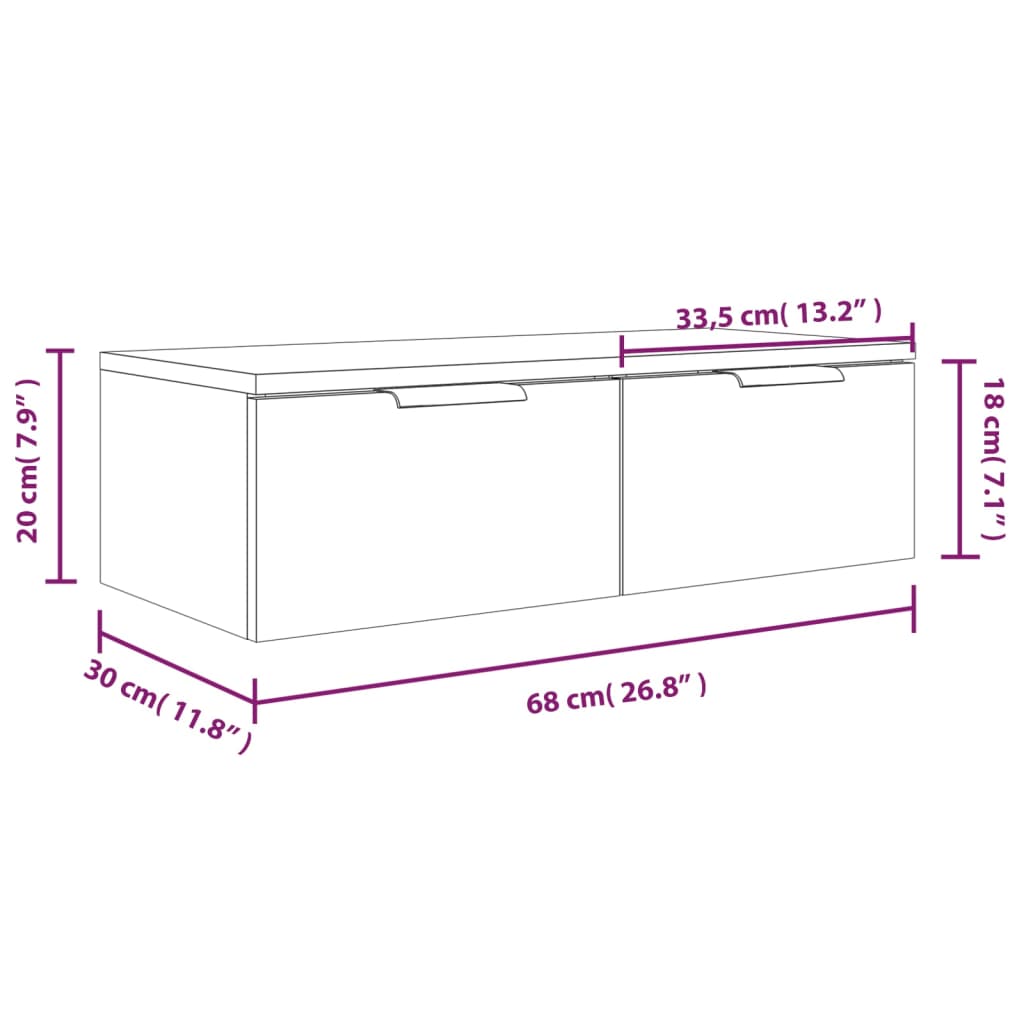 Wandkasten 68X30X20 Cm Bewerkt Hout Eiken