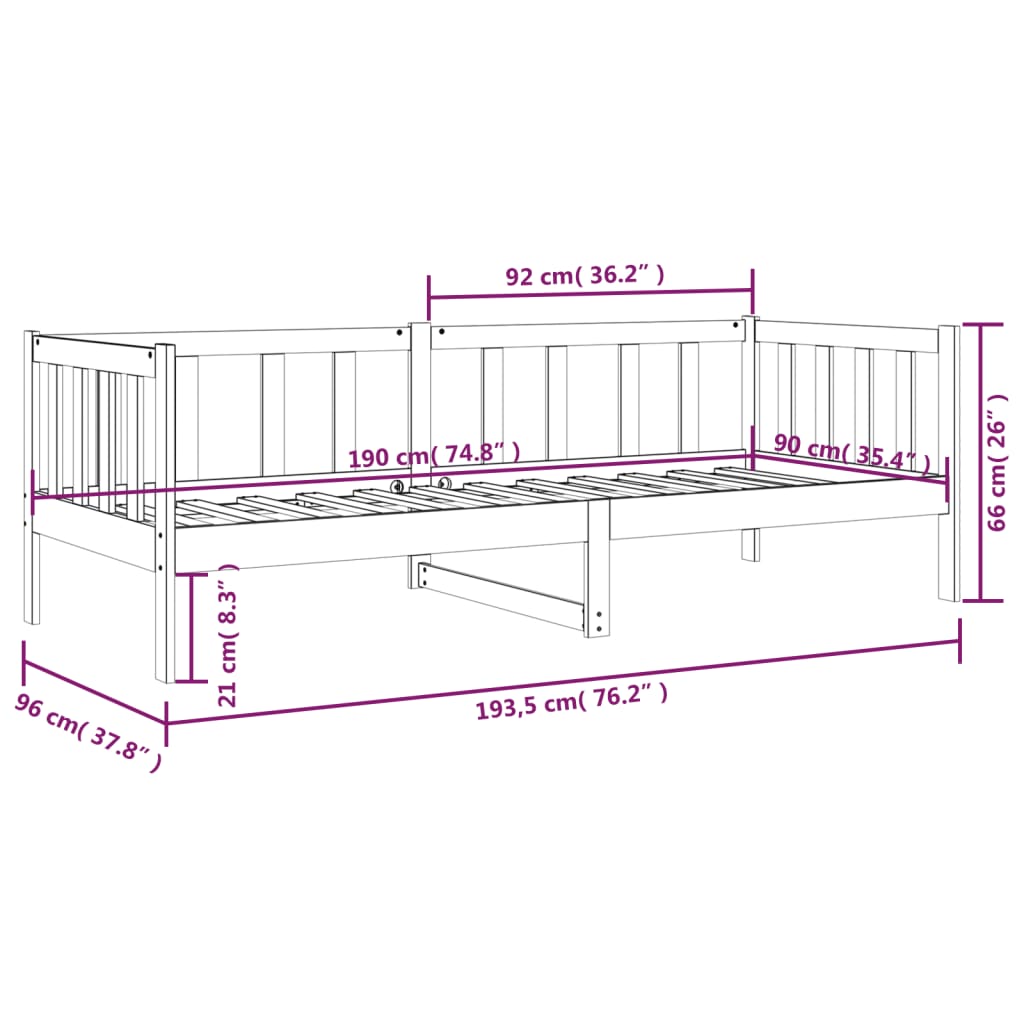 Slaapbank Zonder Matras 90X190 Cm Massief Grenenhout