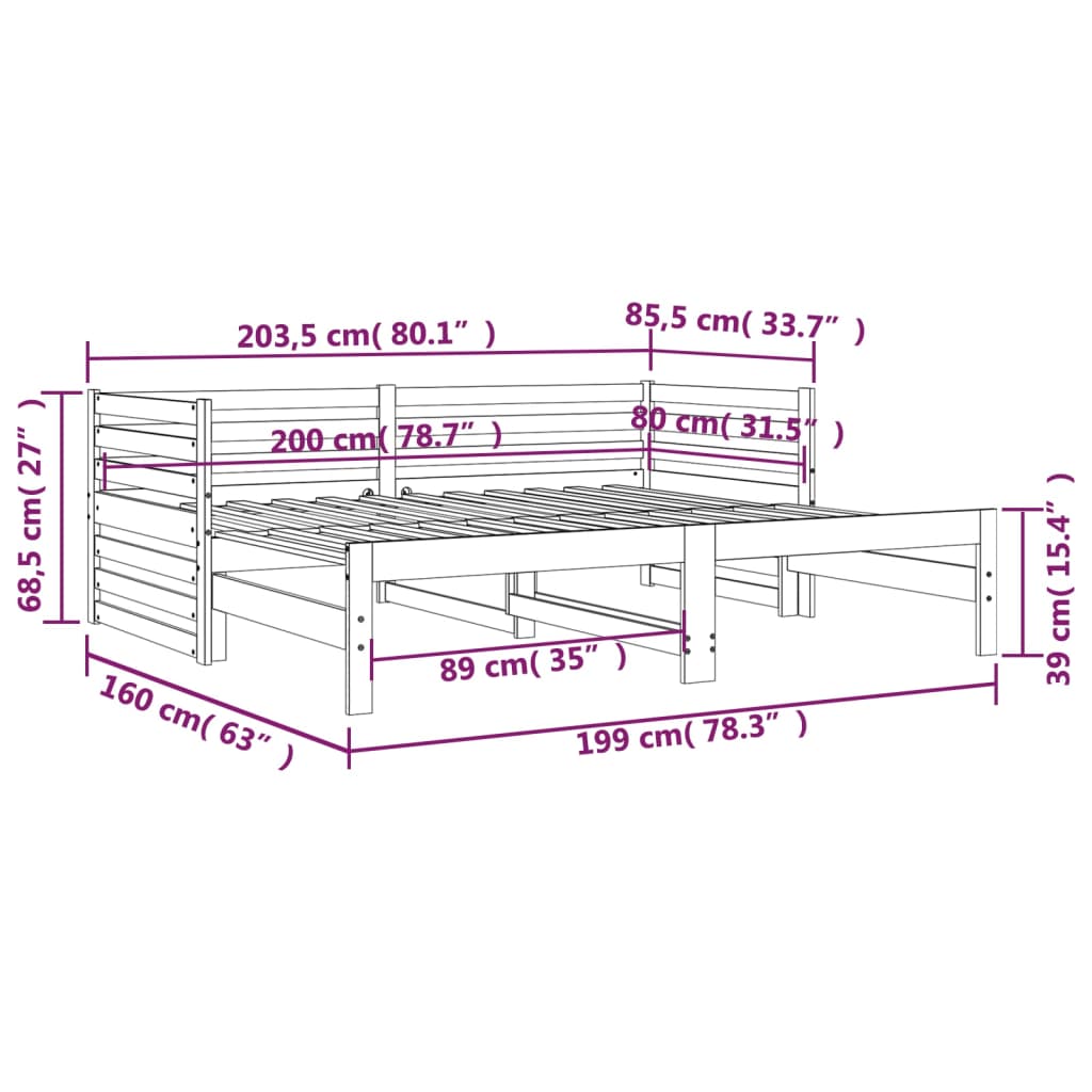 Slaapbank Uitschuifbaar 2X(80X200) Cm Massief Grenenhout