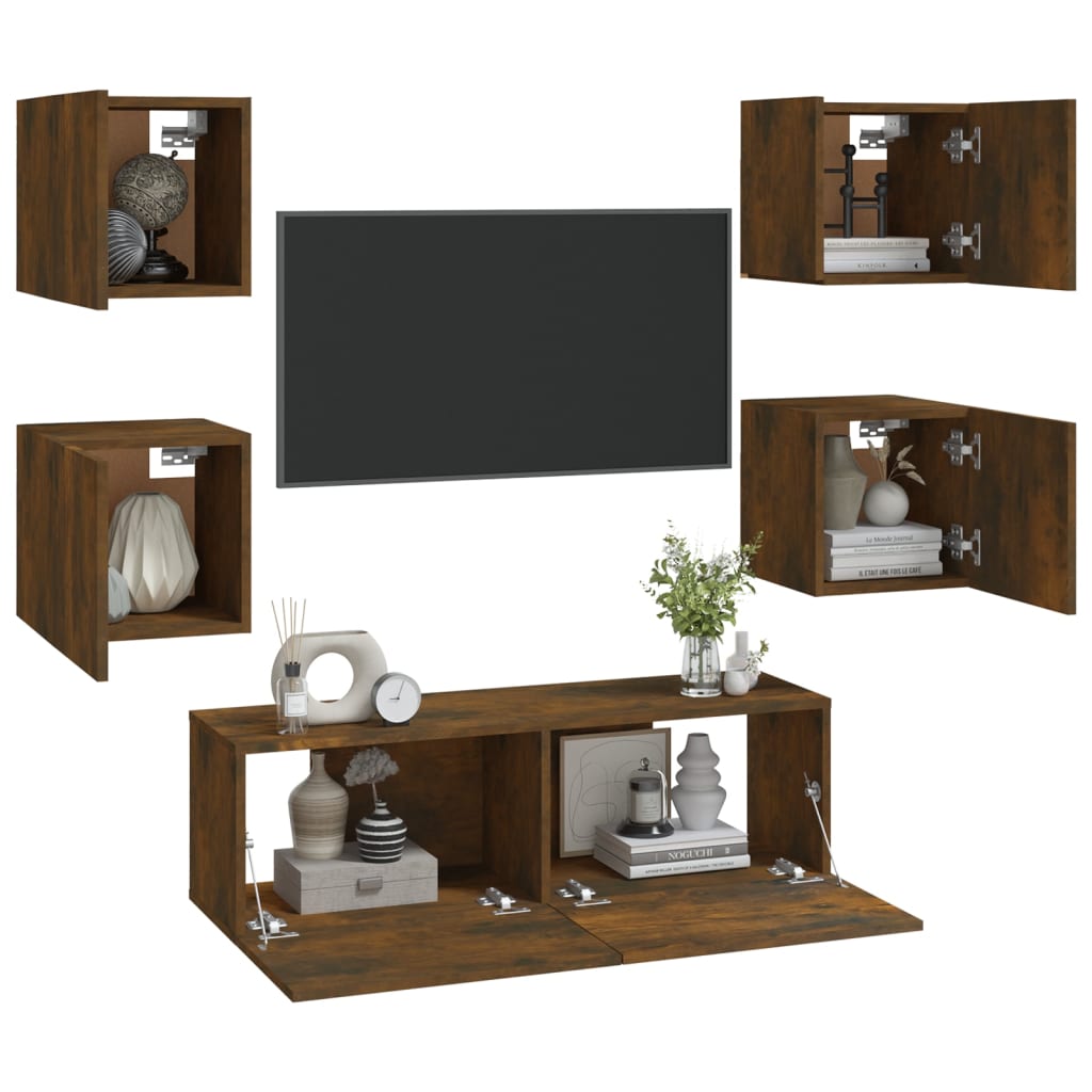 Tv-Wandmeubelset Bewerkt Hout Kleurig
