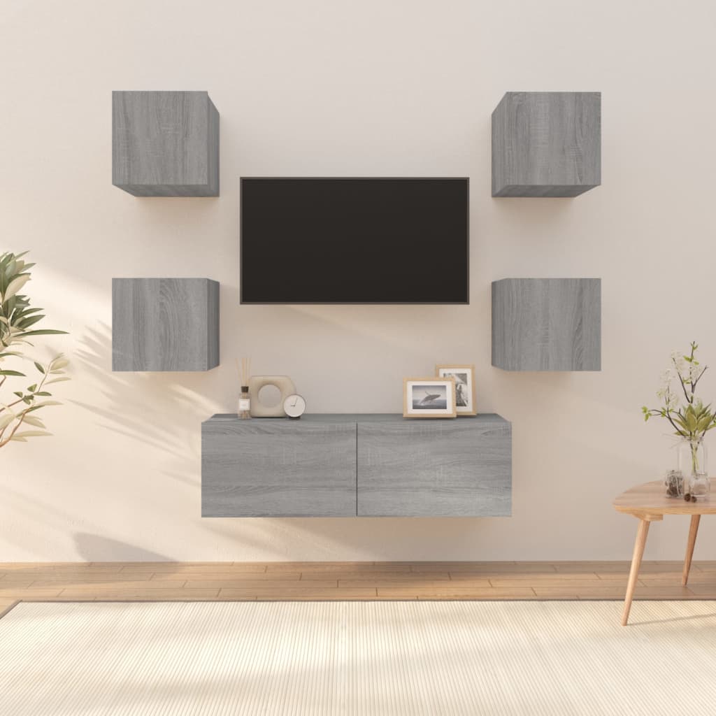 Tv-Wandmeubelset Bewerkt Hout Kleurig