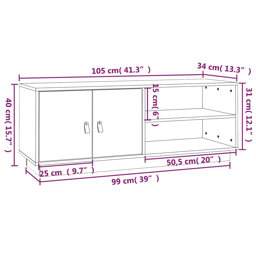 Tv-Meubel 05X34X40 Cm Massief Grenenhout