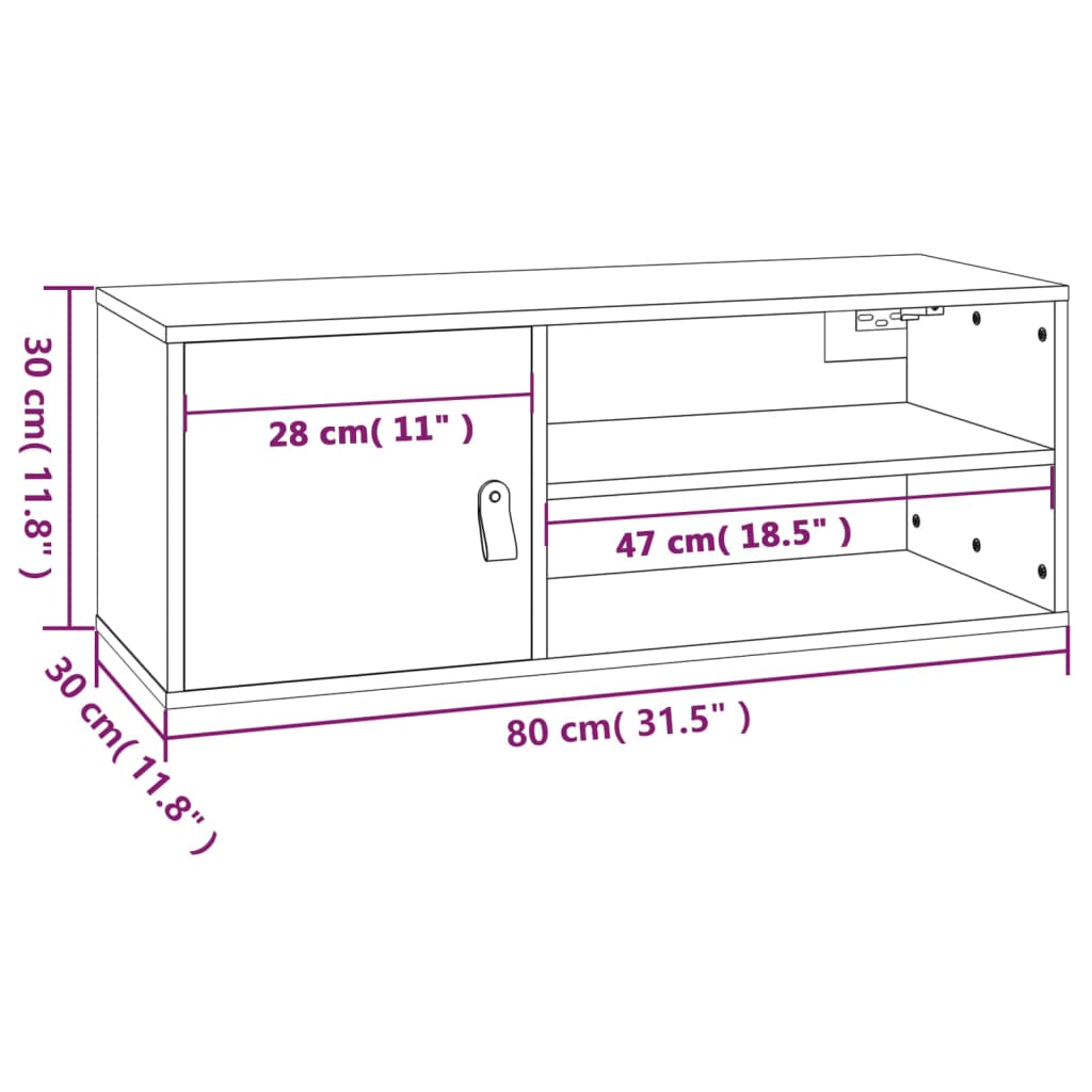 Wandkast 80X30X30 Cm Massief Grenenhout