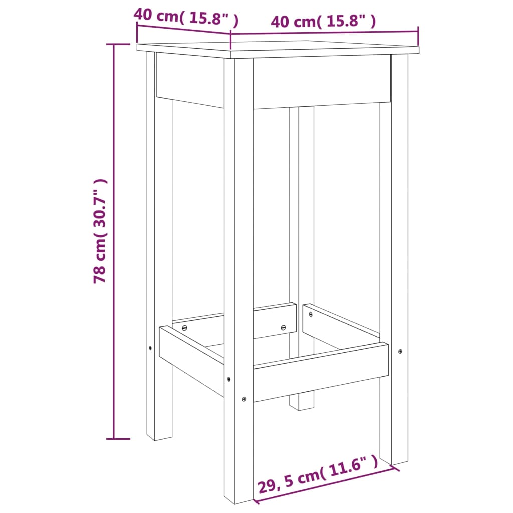 Barstoelen 40X40X78 Cm Massief Grenenhout Zwart