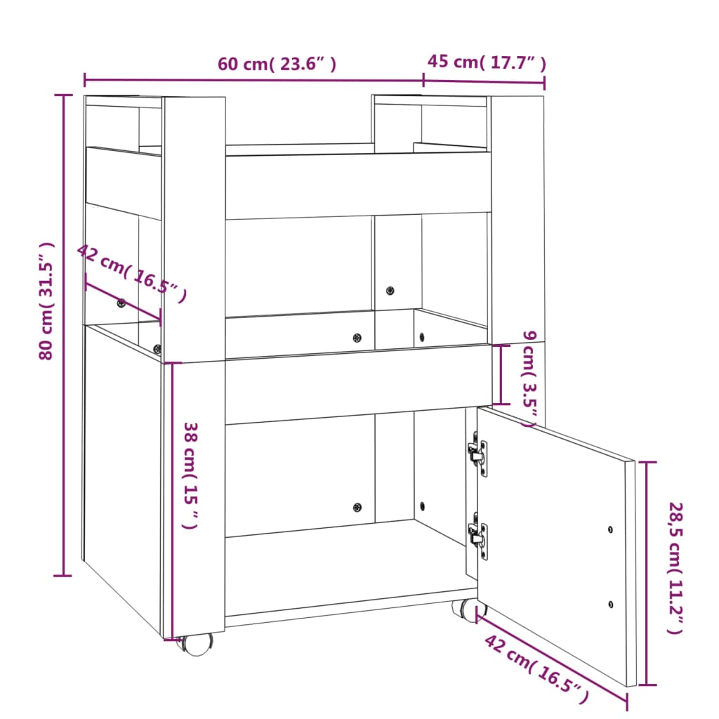 Keukentrolley 60X45X80 Cm Bewerkt Hout Kleurig