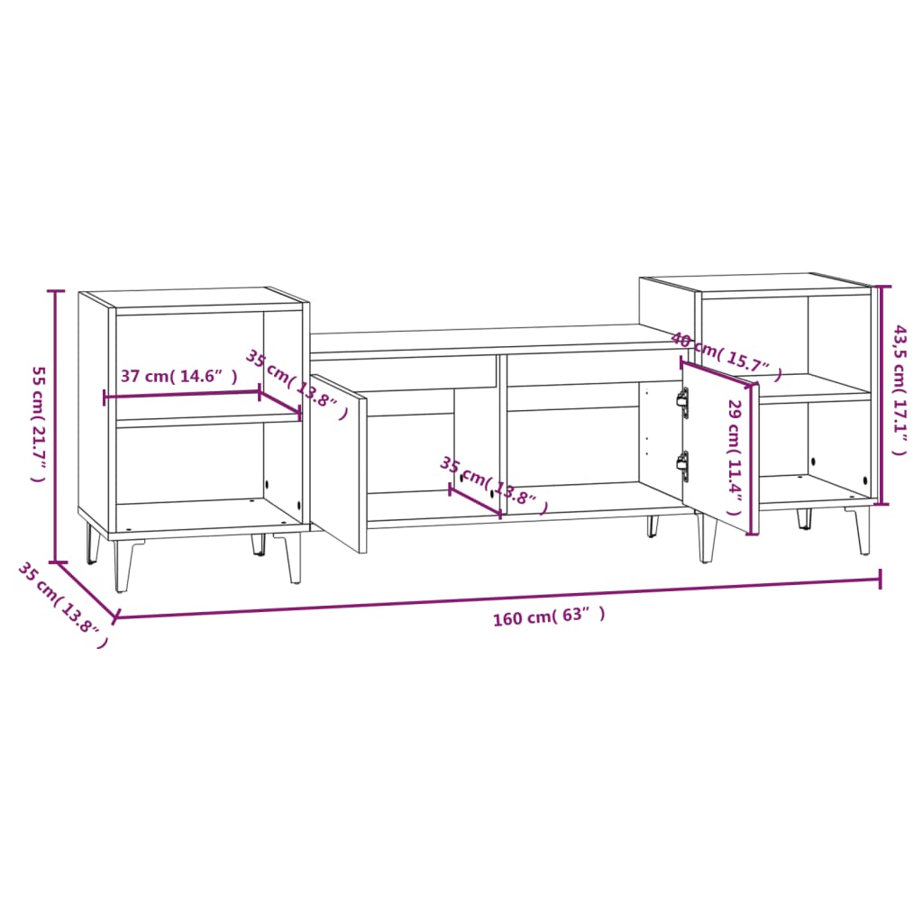 Tv-Meubel 160X35X55 Cm Bewerkt Hout