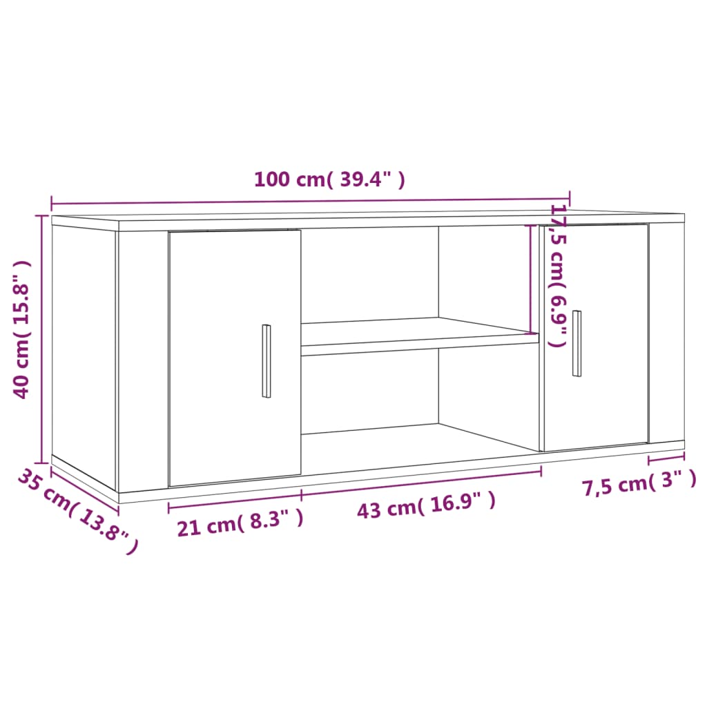 Tv-Meubel 100X35X40 Cm Bewerkt Hout