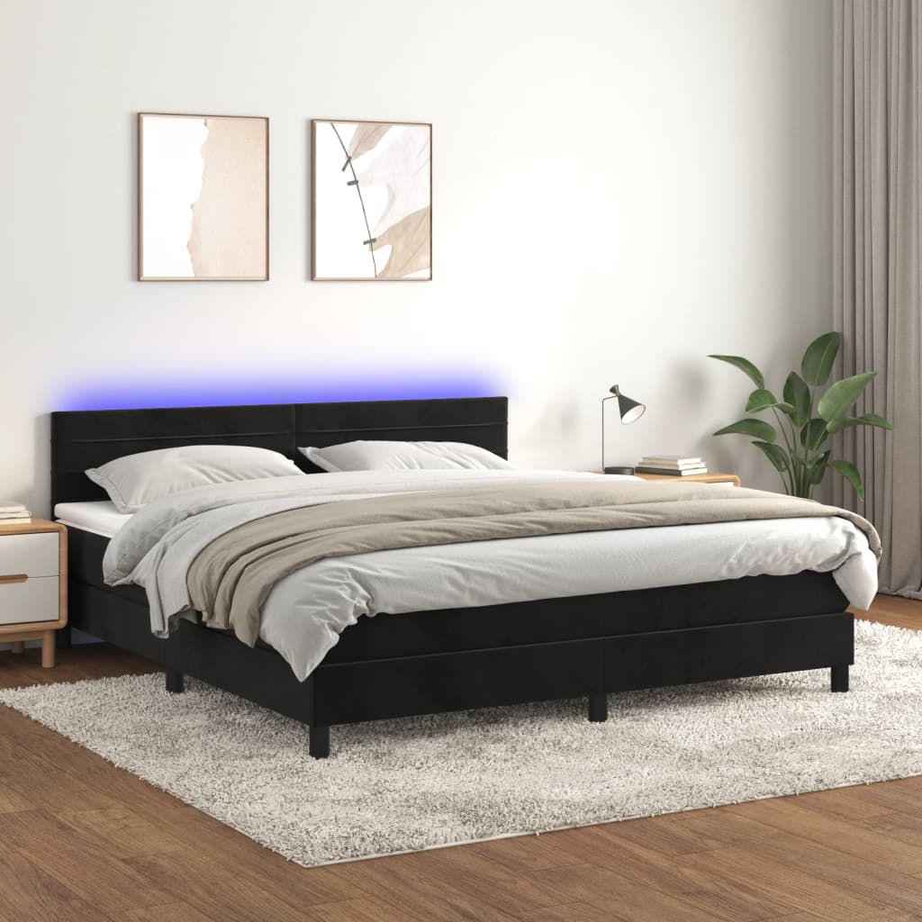 Boxspring Met Matras En Led Fluweel